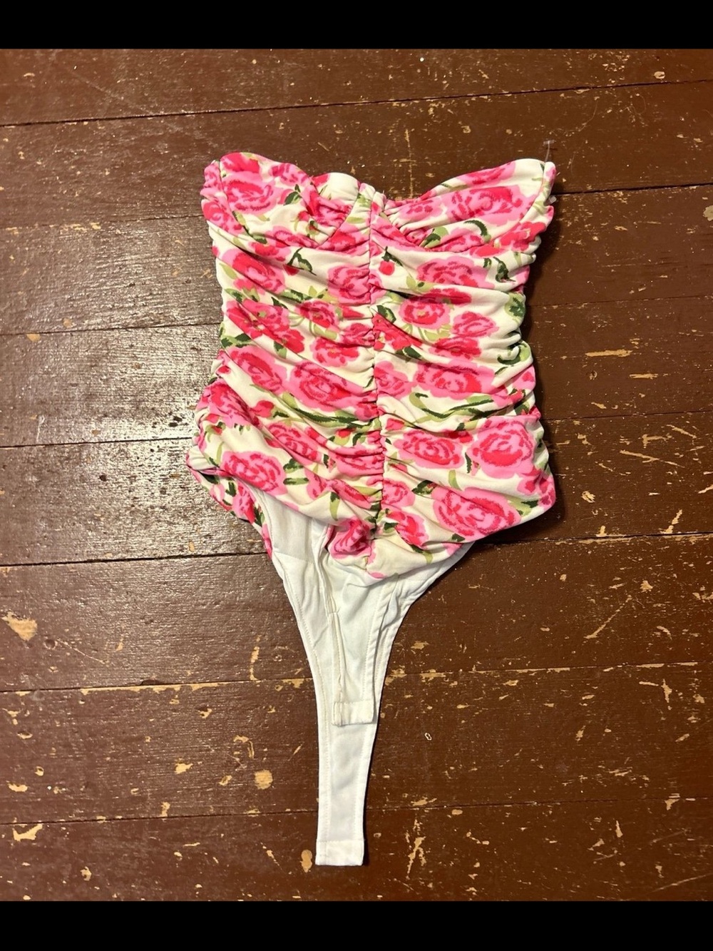 Zara White One-Piece Swimsuit with Pink Rose Print